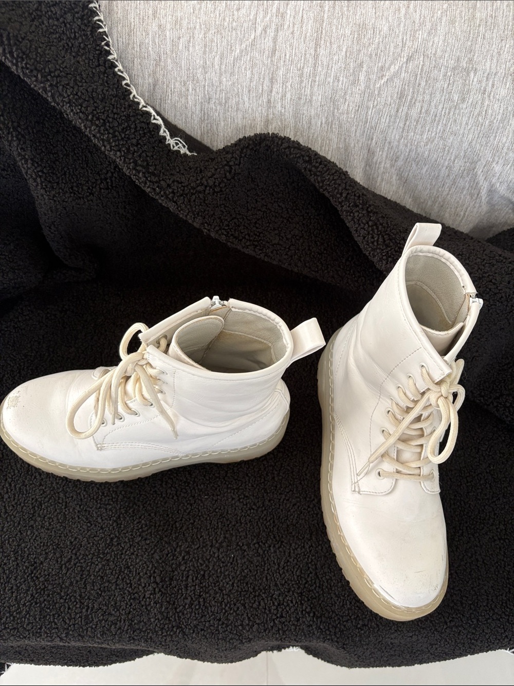 Steve Madden White Lace-Up Combat Boots
